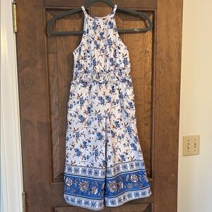 Janie and Jack Floral Halter Jumpsuit with Blue Accents. Size 6